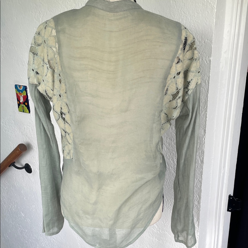 Anthropologie Mine Turquoise wash Lace‎ embroidered Bohemian Blouse Medium - Picture 5 of 6